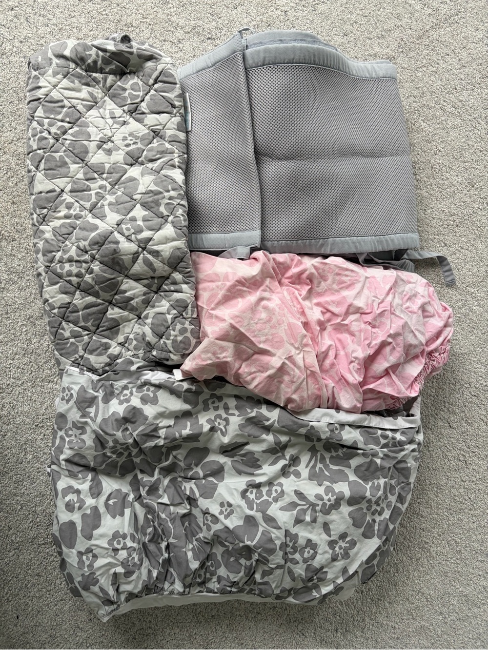 Land of Nod Baby Crib bedding Gray & Pink Floral Set - 5 piece set